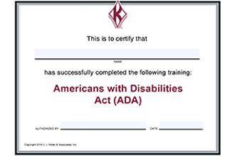 ADA training certificate