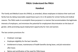 Intro slide to FMLA Training powerpoint presentation showing a smiling family